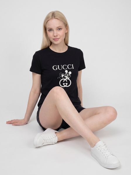 Жіноча літня футболка кулір Gucci чорна 9989 фото