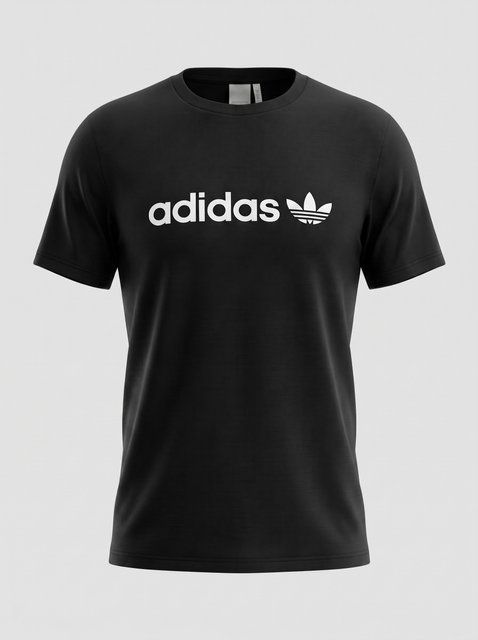 Чорна чоловіча бавовняна футболка Adidas літня з вишитим логотипом та округлим вирізом для спорту та міського життя 269 фото