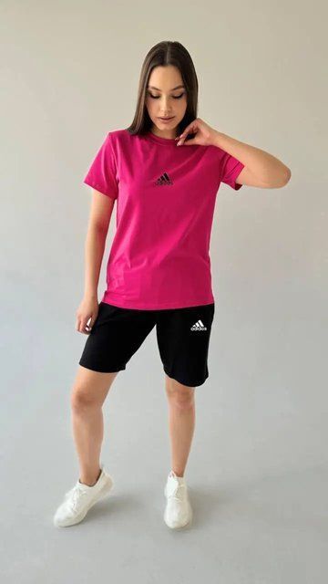 Жіночий літній комплект adidas рожевий 402 фото