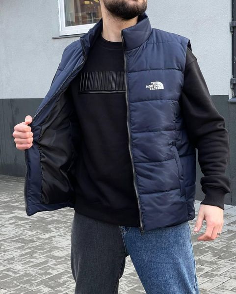 Демісезонний чоловічий жилет The North Face синій стьобаний безрукавка ТНФ з коміром 2591047199 фото