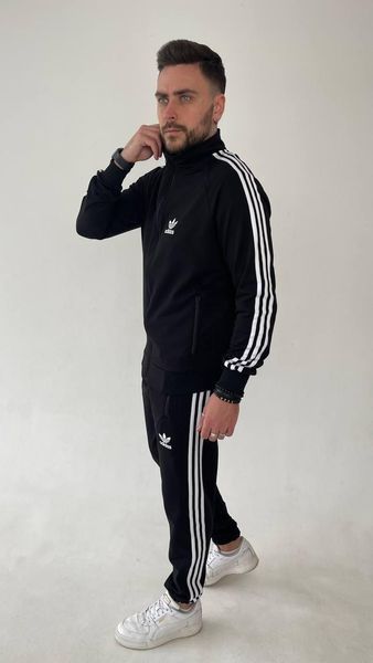 Чоловічий спортивний костюм з коміром-стійкою чорного кольору демісезонний трикотажний комплект норма базовий чоловічий набір 630 фото