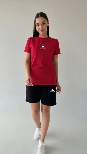 Жіночий літній комплект adidas червоний 402 фото