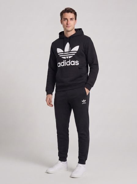 Чоловічий спортивний костюм Adidas демісезонний трикотажний комплект норма брендовий набір чорний світшот з логотипом та штани 304 фото