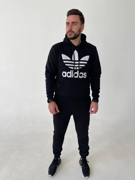 Чоловічий спортивний костюм Adidas демісезонний трикотажний комплект норма брендовий набір чорний світшот з логотипом та штани 304 фото