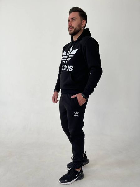Чоловічий спортивний костюм Adidas демісезонний трикотажний комплект норма брендовий набір чорний світшот з логотипом та штани 304 фото