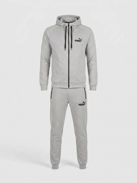 Сірий чоловічий спортивний костюм Puma демісезонний трикотажний комплект кофта з капюшоном та штани 370 фото
