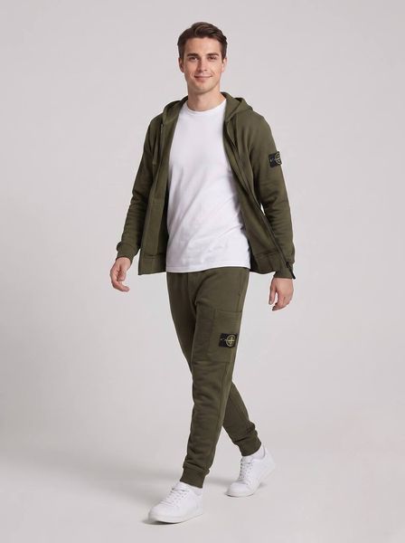 Чоловічий спортивний костюм Stone Island хакі демісезонний трикотажний комплект кофта з капюшоном та штани  391 фото
