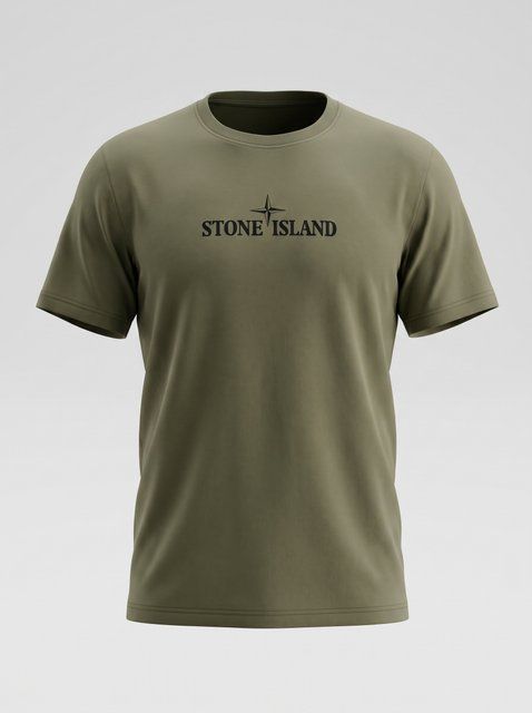 Чоловіча бавовняна футболка Stone Island хакі літня з фірмовим вишитим логотипом та округлим вирізом колір мілітарі 397 фото