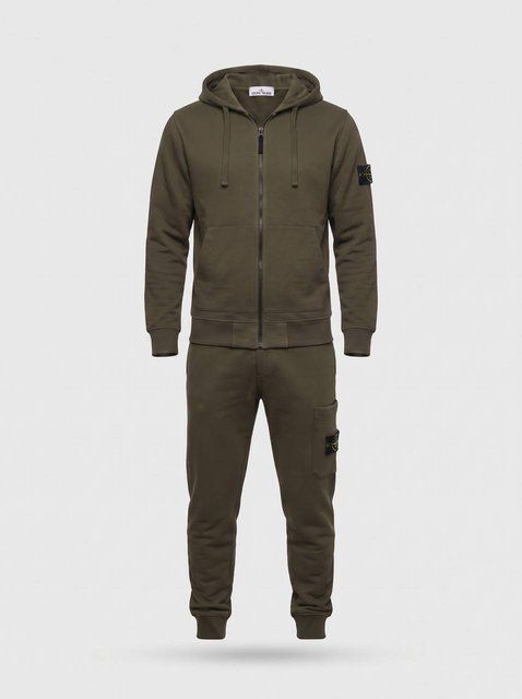 Чоловічий спортивний костюм Stone Island хакі демісезонний трикотажний комплект кофта з капюшоном та штани  391 фото