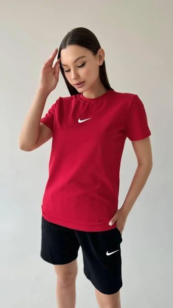 Жіночий літній комплект nike червоний 406 фото