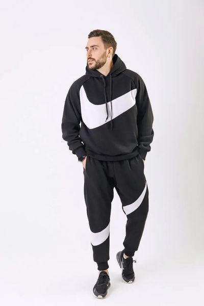 Чоловічий спортивний костюм Nike чорного кольору демісезонний трикотажний комплект норма брендовий набір світшот та штани 317 фото