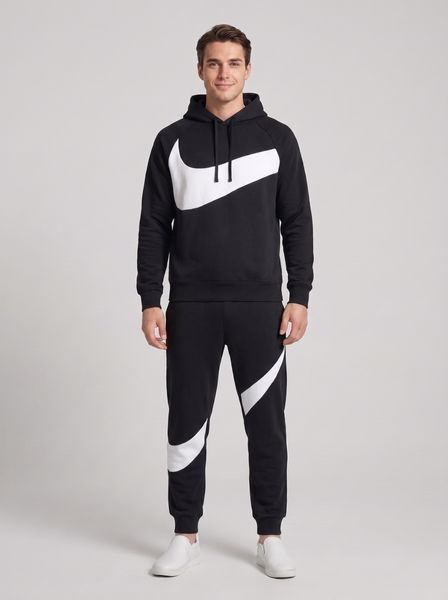 Чоловічий спортивний костюм Nike чорного кольору демісезонний трикотажний комплект норма брендовий набір світшот та штани 317 фото