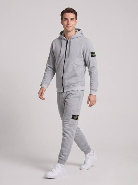 Чоловічий спортивний костюм Stone Island сірий демісезонний трикотажний комплект кофта з капюшоном та штани з патчем 391 фото