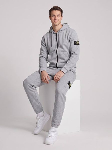 Чоловічий спортивний костюм Stone Island сірий демісезонний трикотажний комплект кофта з капюшоном та штани з патчем 391 фото