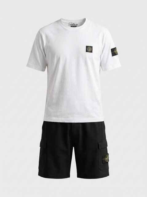 Чоловічий літній костюм Stone Island білий, футболка та шорти 410 фото