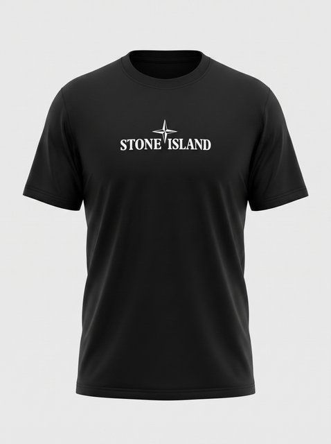 Чорна чоловіча бавовняна футболка Stone Island літня з фірмовим вишитим логотипом та округлим вирізом для міського стилю 397 фото