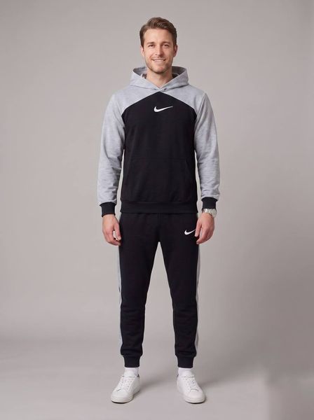 Чоловічий спортивний костюм Nike зі світло-сірими вставками демісезонний трикотажний комплект норма брендовий комбінований набір 441 фото