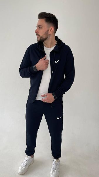 Чоловічий теплий спортивний костюм Nike темно-синього кольору на флісі 240 фото