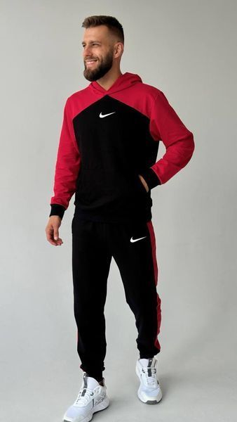 Чоловічий спортивний костюм Nike з червоними вставками демісезонний трикотажний комплект норма брендовий комбінований набір 441 фото
