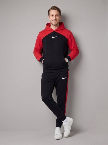 Чоловічий спортивний костюм Nike з червоними вставками демісезонний трикотажний комплект норма брендовий комбінований набір 441 фото