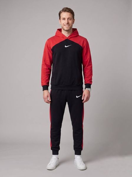 Чоловічий спортивний костюм Nike з червоними вставками демісезонний трикотажний комплект норма брендовий комбінований набір 441 фото
