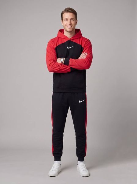 Чоловічий спортивний костюм Nike з червоними вставками демісезонний трикотажний комплект норма брендовий комбінований набір 441 фото