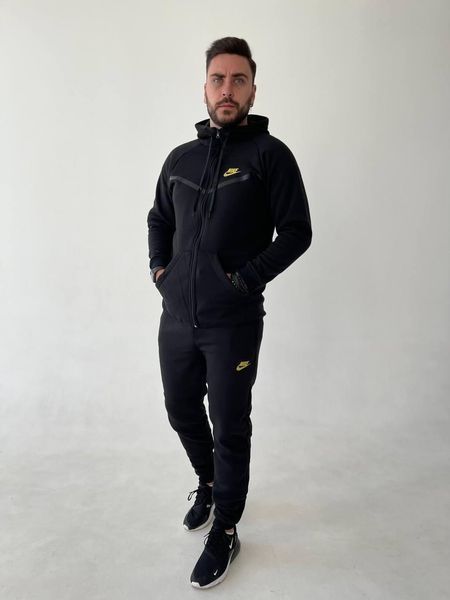 Чоловічий спортивний костюм Nike чорного кольору демісезонний трикотажний комплект норма базовий брендовий набір світшот та штани 310 фото