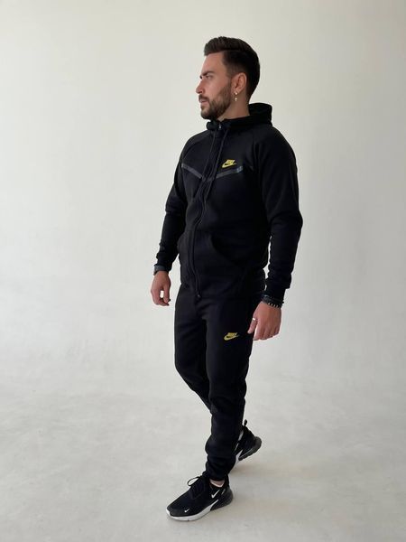 Чоловічий спортивний костюм Nike чорного кольору демісезонний трикотажний комплект норма базовий брендовий набір світшот та штани 310 фото