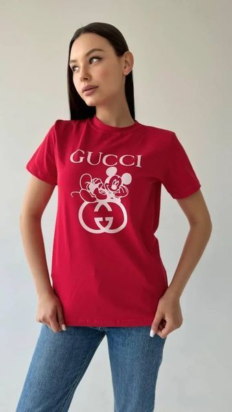 Жіноча літня футболка кулір Gucci червона 9989 фото
