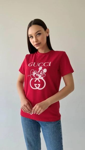 Жіноча літня футболка кулір Gucci червона 9989 фото