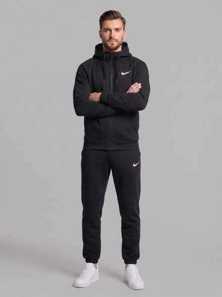 Теплий чоловічий спортивний костюм Nike чорний зимовий трикотажний комплект на флісі худі з капюшоном та штани 298 фото