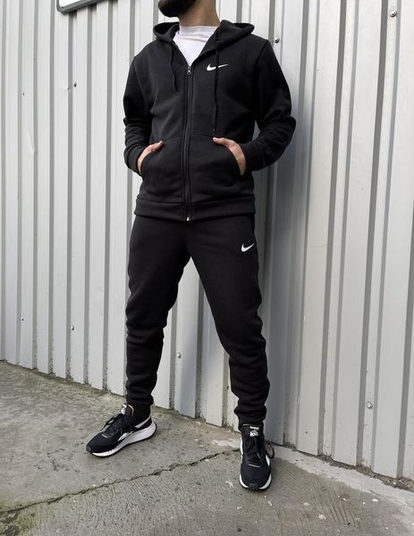 Теплий чоловічий спортивний костюм Nike чорний зимовий трикотажний комплект на флісі худі з капюшоном та штани 298 фото