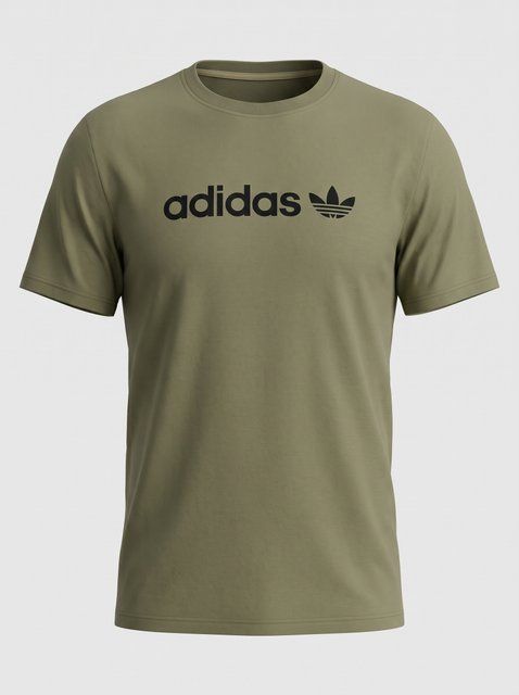 Чоловіча бавовняна футболка Adidas хакі літня з вишитим логотипом та округлим вирізом колір мілітарі 269 фото